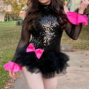 Weissman Dance Costume Ultra Sparkle Skirted Biketard Black Pink NEW Adult Small